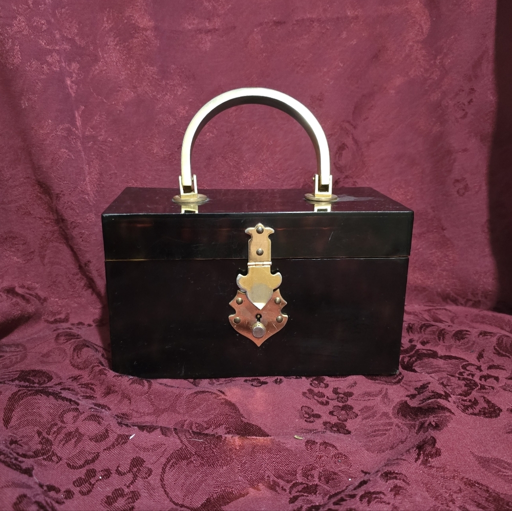 Vtg Faux Tortoise Shell Purse Handbag